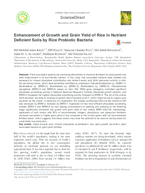 (PDF) Enhancement of Growth and Grain Yield of Rice in Nutrient ...