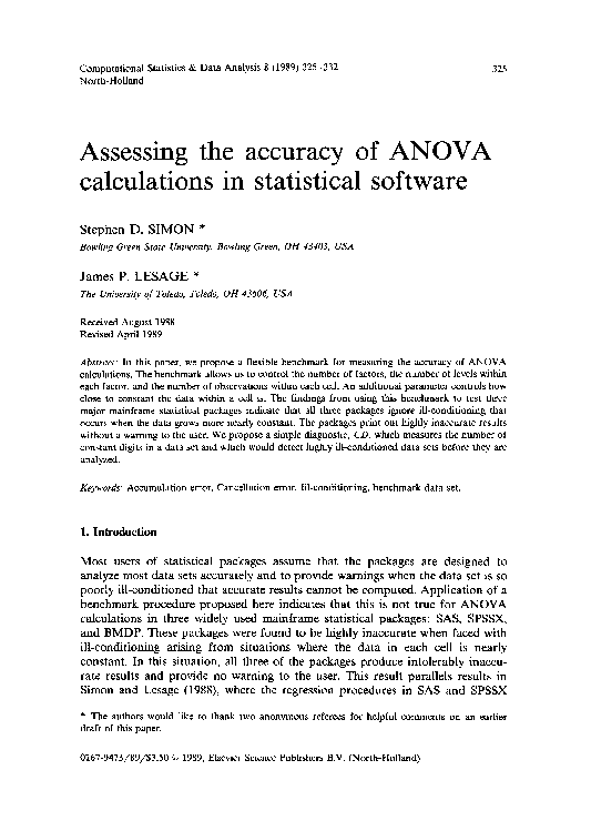 (PDF) Assessing the accuracy of ANOVA calculations in statistical software