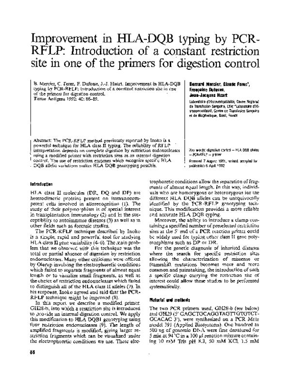 (PDF) Improvement in HLA-DQB typing by PCR-RFLP: Introduction of a ...