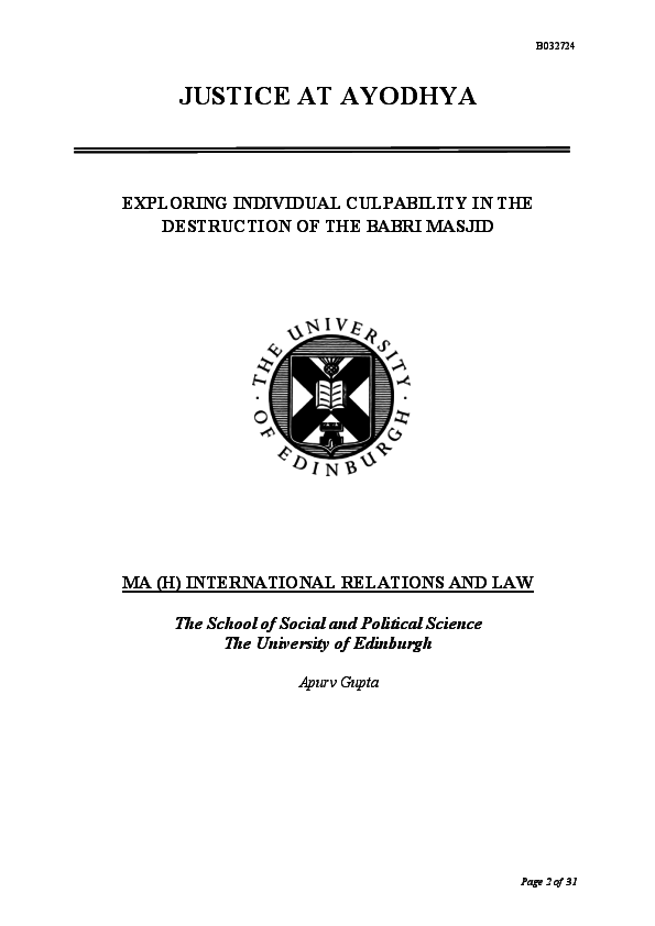 (PDF) Justice at Ayodhya: Individual Culpability in the Destruction of ...