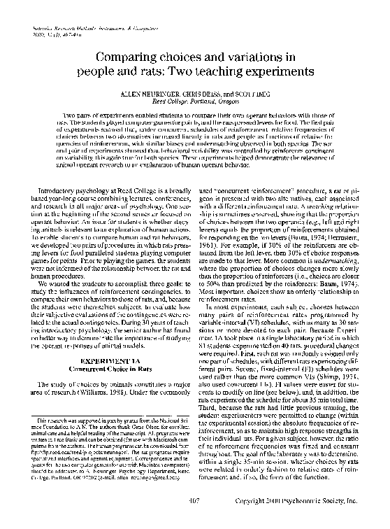 (PDF) Comparing choices and variations in people and rats: Two teaching ...