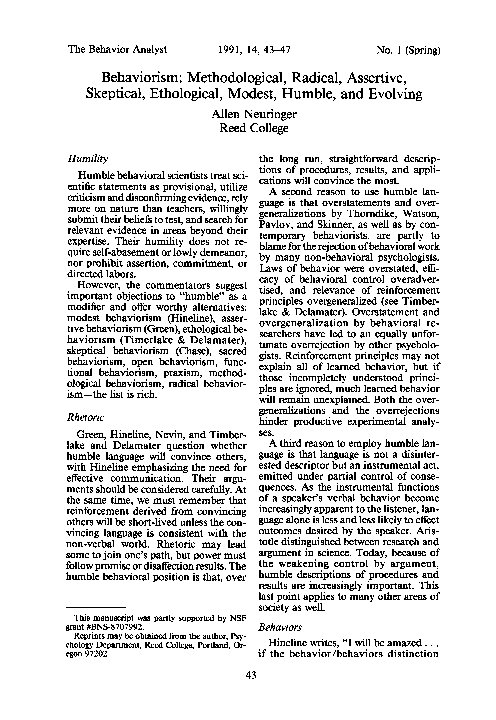 (PDF) Behaviorism: Methodological, radical, assertive, skeptical ...