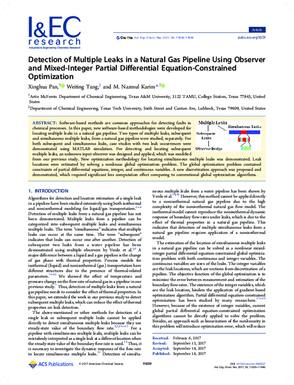 (PDF) Detection of Multiple Leaks in a Natural Gas Pipeline