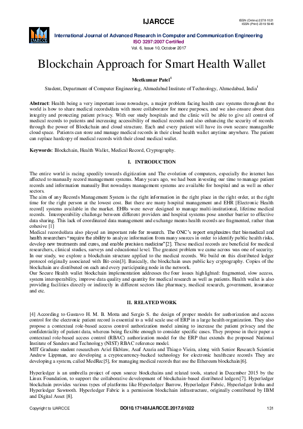 (PDF) Blockchain Approach for Smart Health Wallet