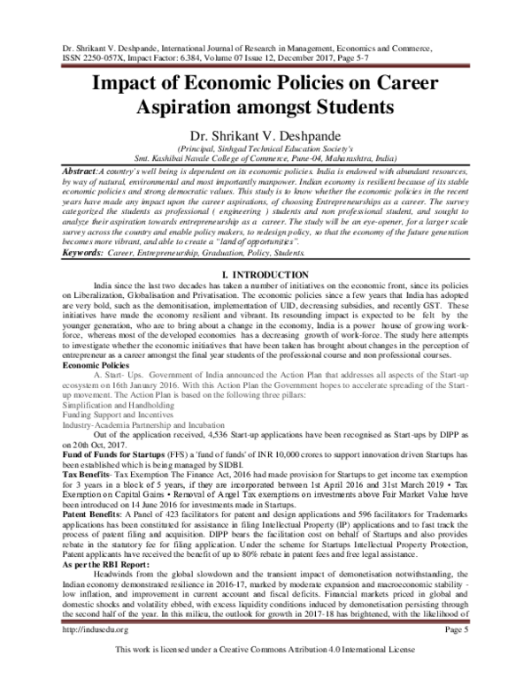 pdf impact of economic policies on career aspiration carrer aspiration