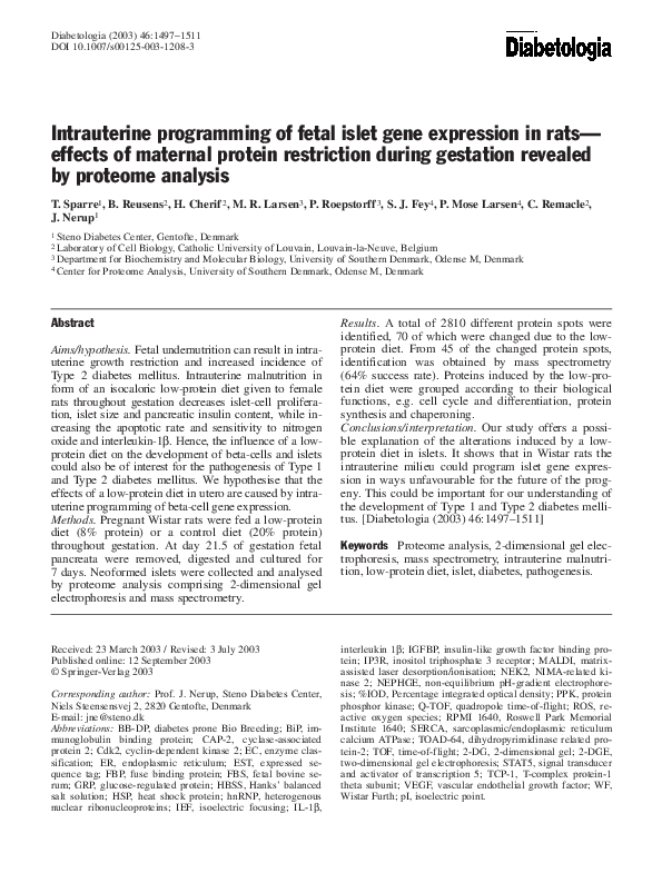 (PDF) Intrauterine programming of fetal islet gene expression in rats ...