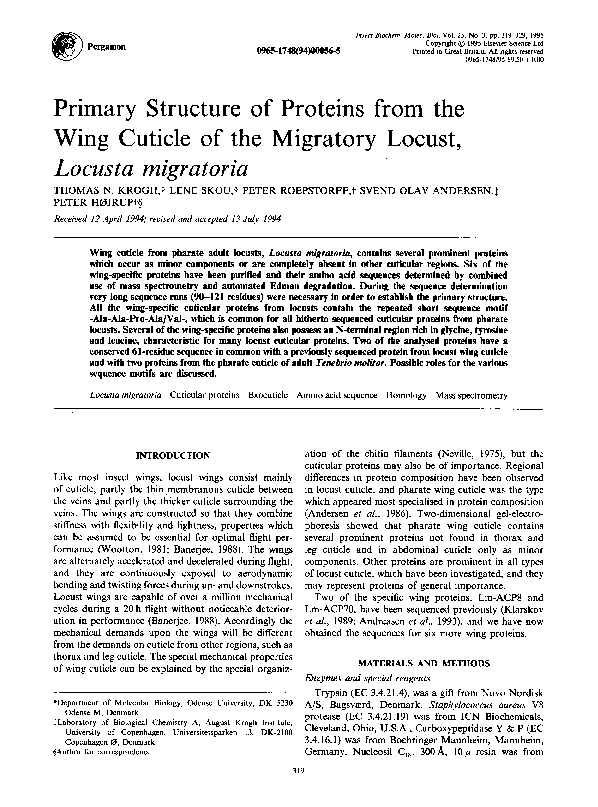 (PDF) Primary structure of proteins from the wing cuticle of the ...