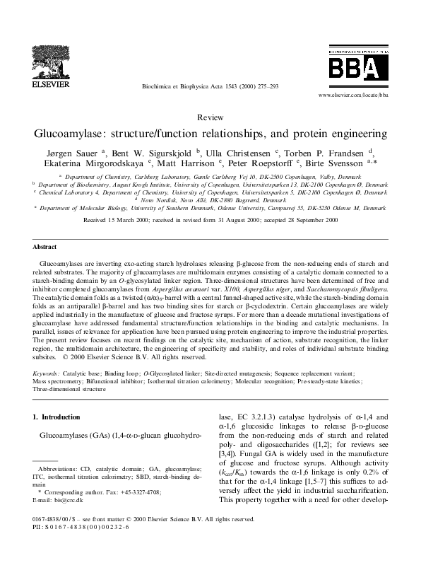 (PDF) Glucoamylase structure/function relationships, and protein