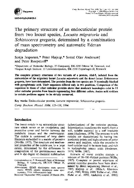 (PDF) The primary structure of an endocuticular protein from two locust ...