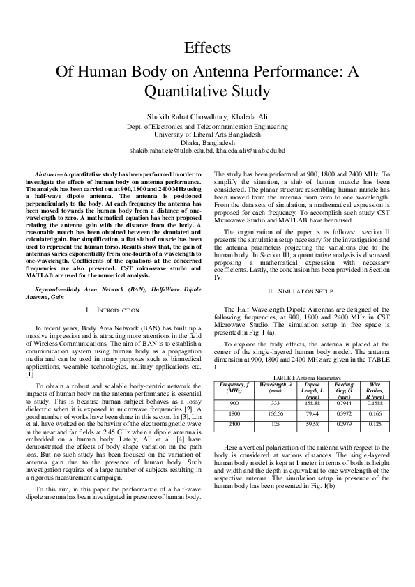 (PDF) Effects Of Human Body on Antenna Performance A Quantitative