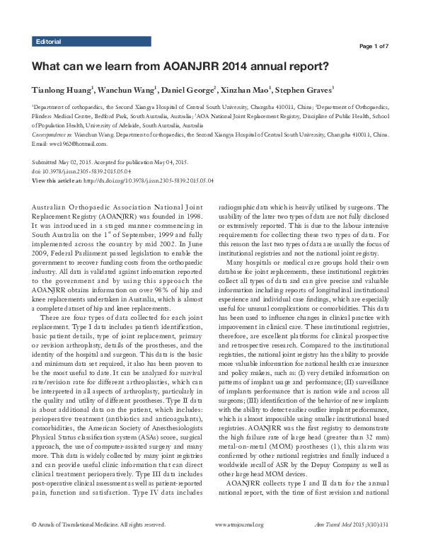 (PDF) What can we learn from AOANJRR 2014 annual report Australian