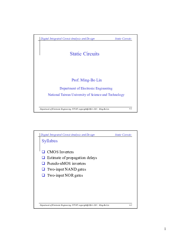 (PDF) Static Circuits Digital Integrated Circuit Analysis and Design hendrik hermawan