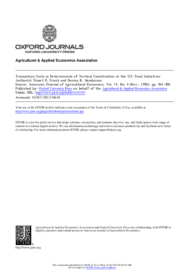 (PDF) Transaction Costs as Determinants of Vertical Coordination in U.S ...