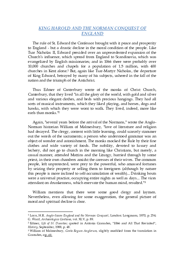 KING HAROLD AND THE NORMAN CONQUEST OF ENGLAND