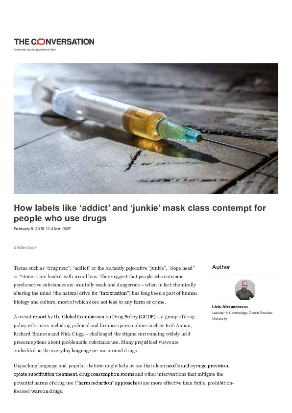 (PDF) How labels like 'addict' and 'junkie' mask class contempt for ...