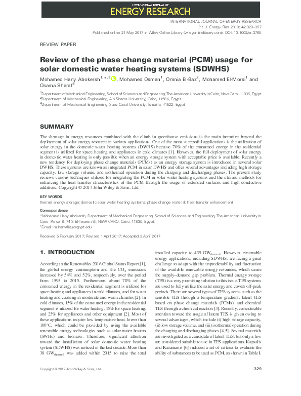 (PDF) Review of the phase change material (PCM) usage for solar ...