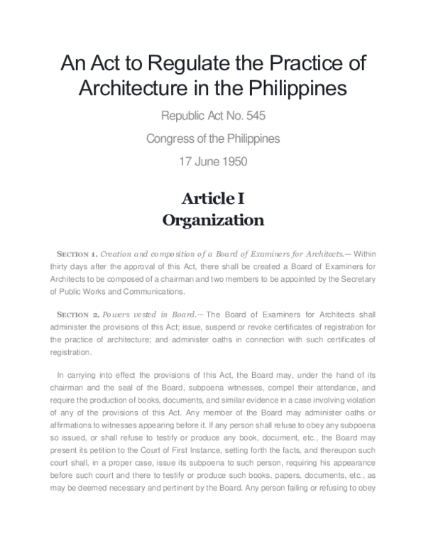 (DOC) An Act to Regulate the Practice of Architecture in the Philippines