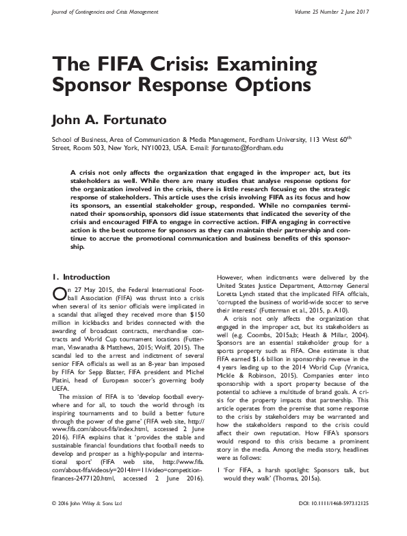 (PDF) The FIFA Crisis: Examining Sponsor Response Options