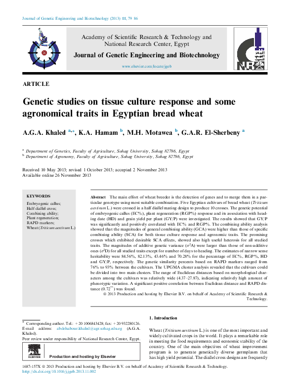 (PDF) Genetic studies on tissue culture response and some agronomical ...