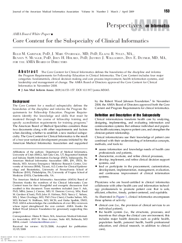 (PDF) Core Content for the Subspecialty of Clinical Informatics