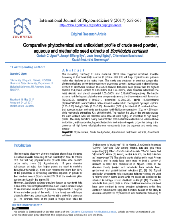 (PDF) Comparative phytochemical and antioxidant profile of crude seed ...