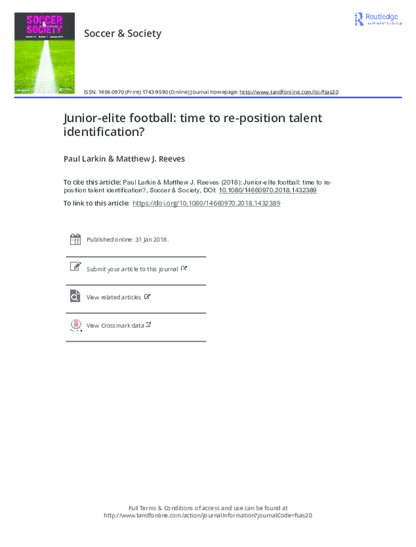 (PDF) Junior-elite football: time to re-position talent identification