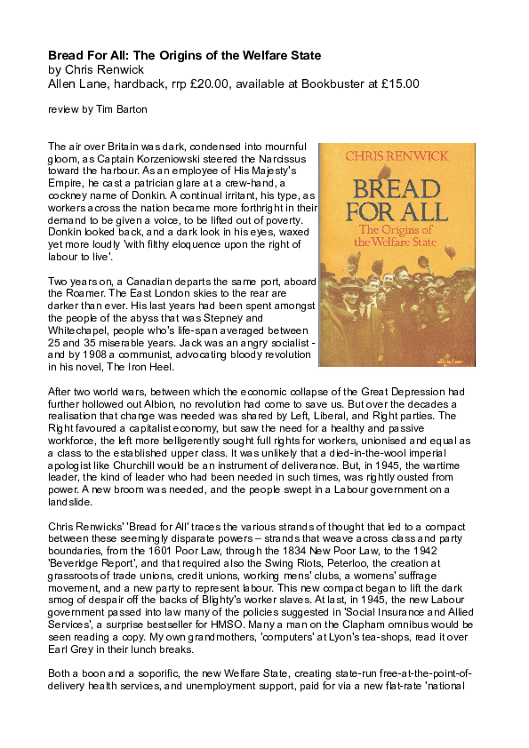 (DOC) Bread For All: The Origins of the Welfare State