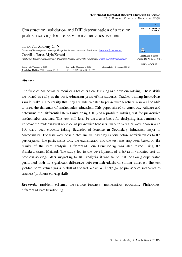 (PDF) Construction, validation and DIF determination of a test on ...