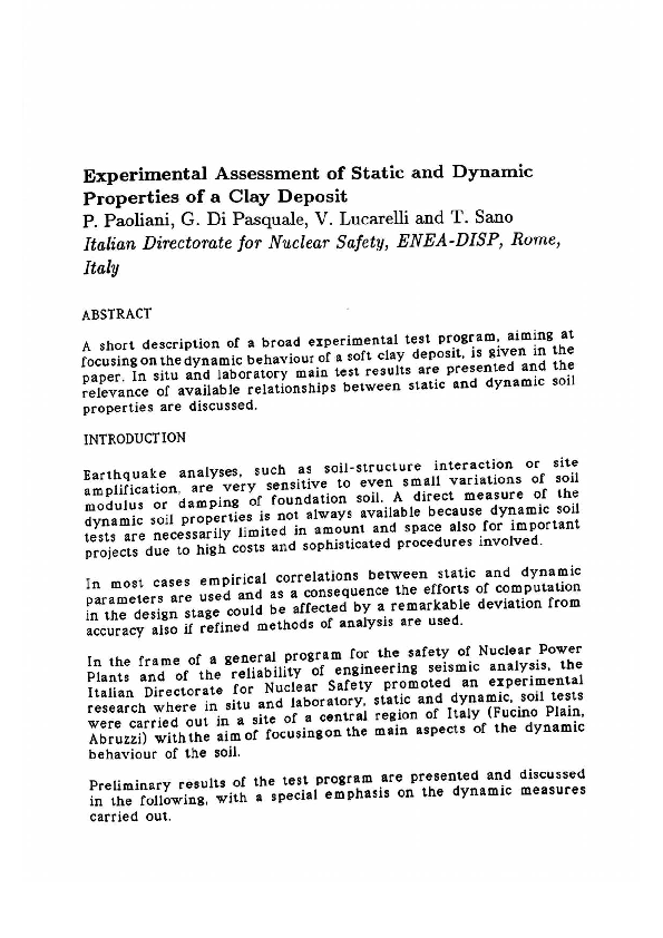 (PDF) EXPERIMENTAL ASSESSMENT OF STATIC AND DYNAMIC PROPERTIES OF A ...