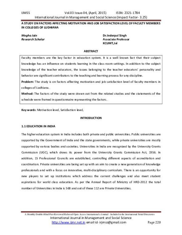 (PDF) A STUDY ON FACTORS AFFECTING MOTIVATION AND JOB SATISFACTION ...