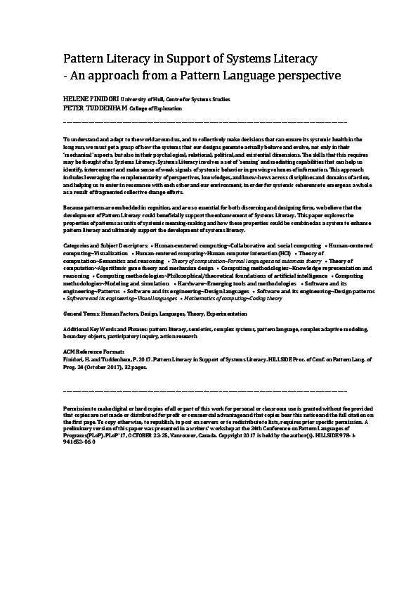 (PDF) Pattern Literacy in Support of Systems Literacy -An approach from ...