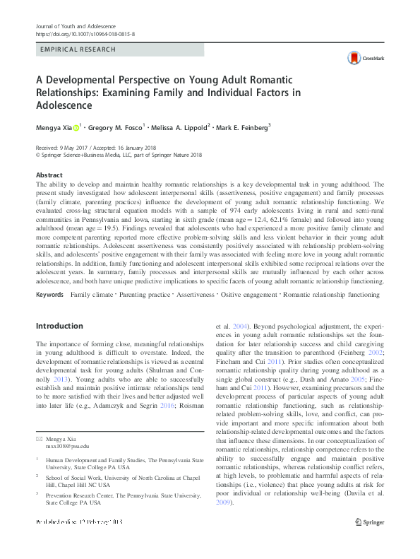 (PDF) A Developmental Perspective on Young Adult Romantic Relationships ...