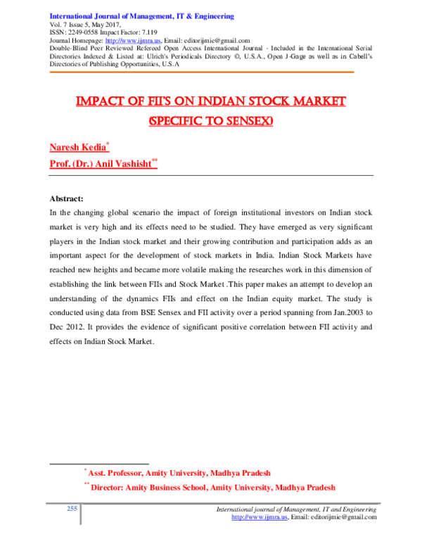 (PDF) Impact of fII's on IndIan Stock Market (specific to SENSEX