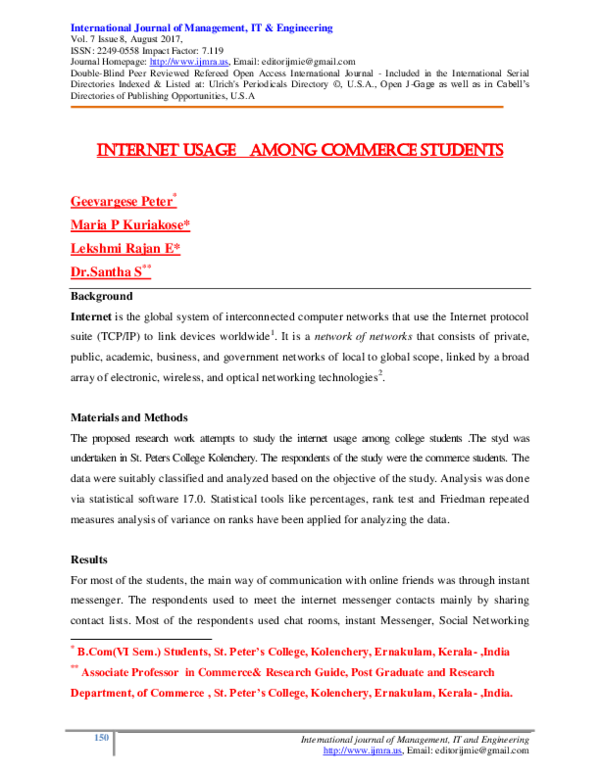 (PDF) Internet Usage Among Commerce Students