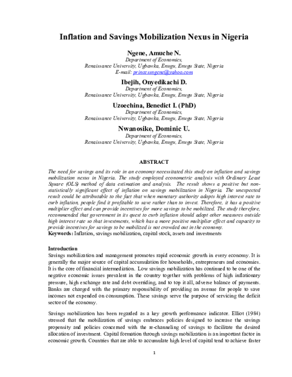 (PDF) Inflation and Savings Mobilization Nexus in Nigeria