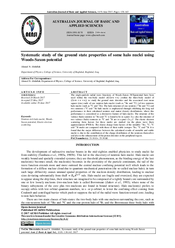 (PDF) Systematic study of the ground state properties of some halo ...
