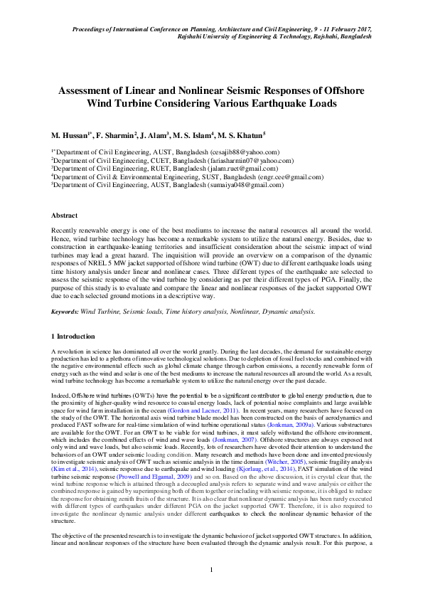 (PDF) Assessment of Linear and Nonlinear Seismic Responses of Offshore ...