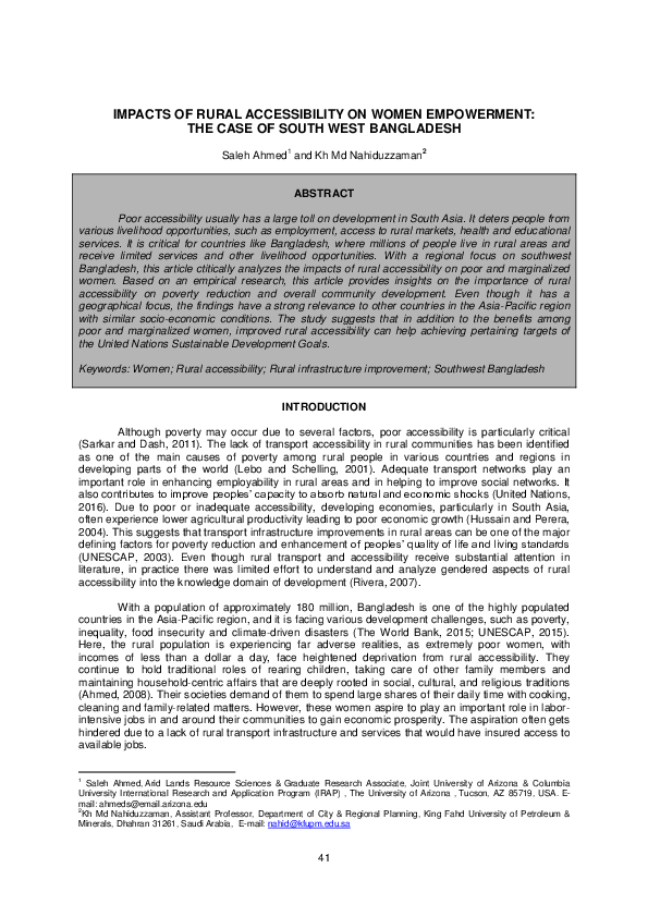 (PDF) Impacts of Rural Accessibility on Women Empowerment The Case of ...