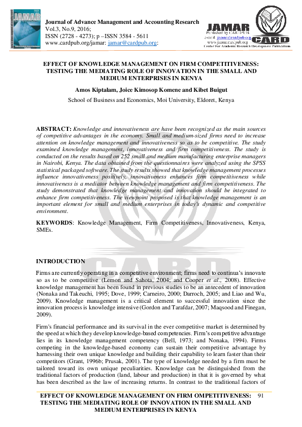 (PDF) EFFECT OF KNOWLEDGE MANAGEMENT ON FIRM OMPETITIVENESS: TESTING ...
