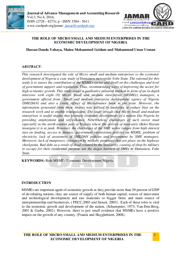 (PDF) THE ROLE OF MICRO SMALL AND MEDIUM ENTERPRISES IN THE ECONOMIC ...