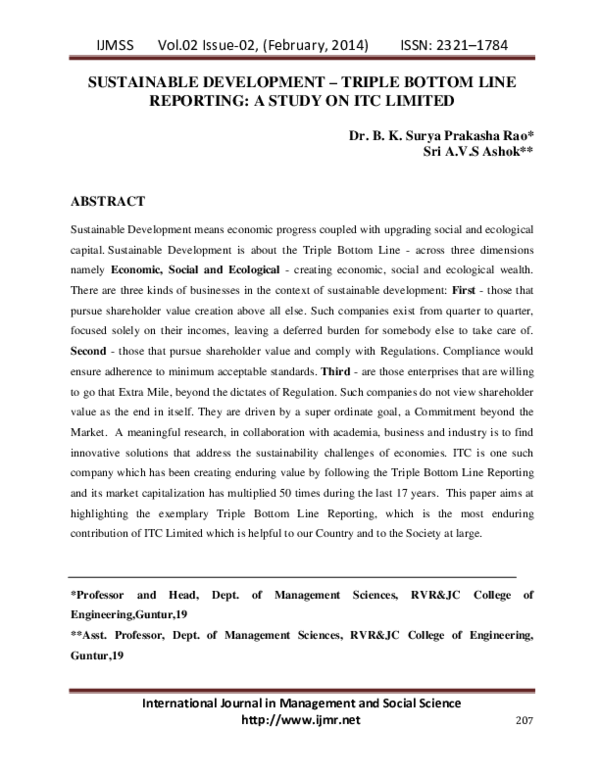 (PDF) SUSTAINABLE DEVELOPMENT – TRIPLE BOTTOM LINE REPORTING: A STUDY ...