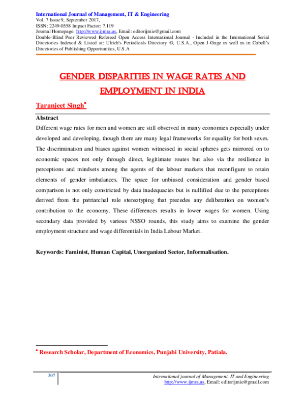 (PDF) Gender Disparities in Wage rates and Employment in India