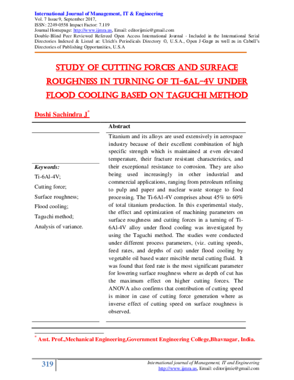 (PDF) Study of Cutting forces and surface roughness in turning of Ti ...