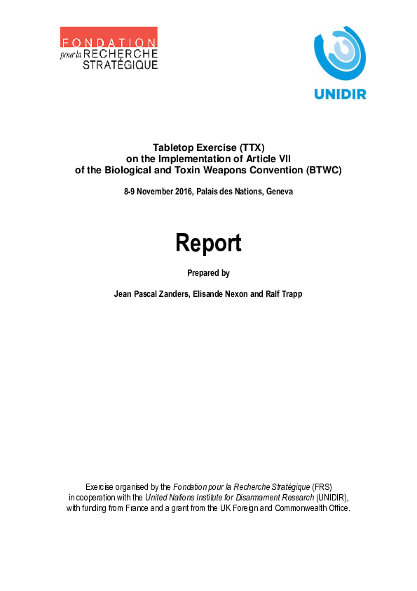 (PDF) Tabletop Exercise (TTX) on the Implementation of Article VII of