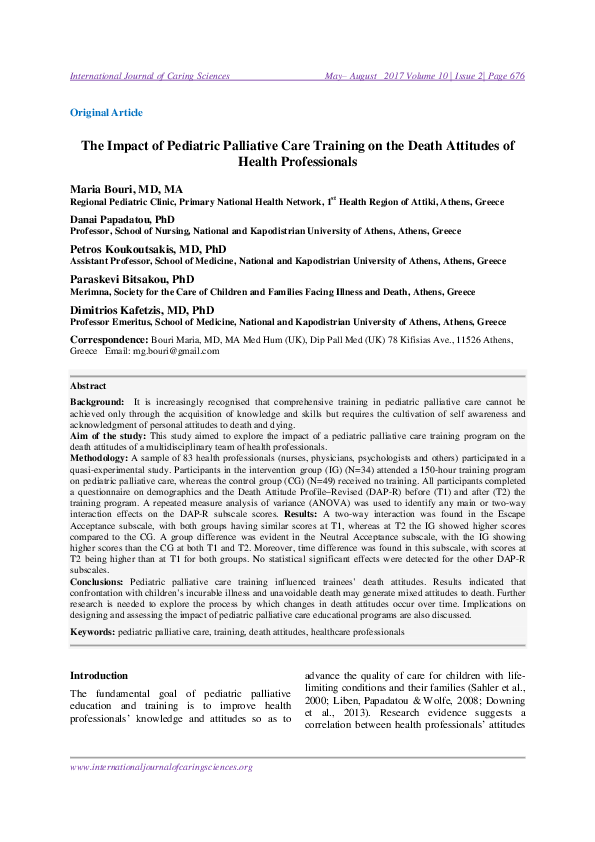(PDF) The Impact of Pediatric Palliative Care Training on the Death ...