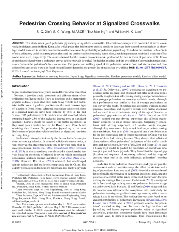 (PDF) Pedestrian Crossing Behavior at Signalized Crosswalks