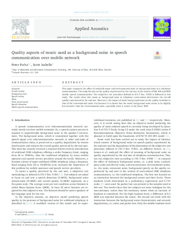 (PDF) Quality aspects of music used as a background noise in speech ...