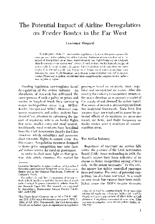(PDF) The Potential Impact of Airline Deregulation on Feeder Routes in ...