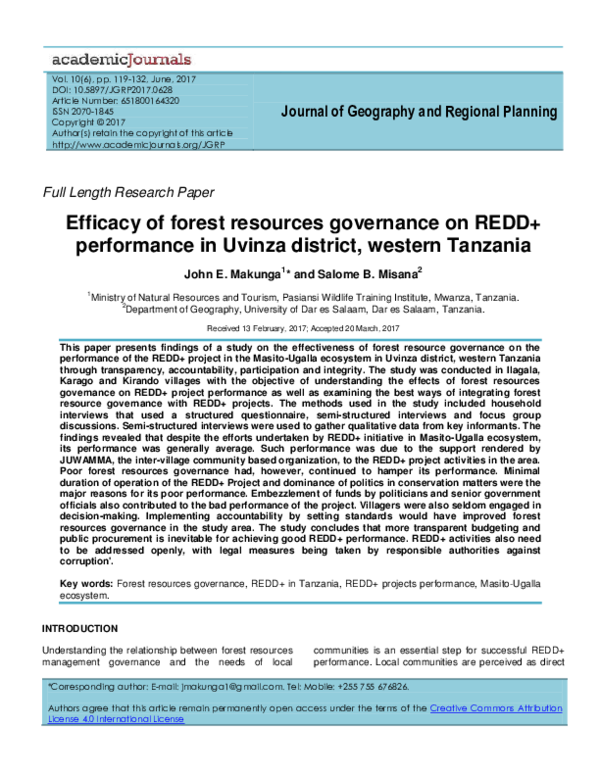 (PDF) Journal of Geography and Regional Planning Efficacy of forest ...