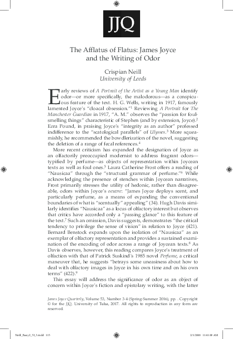 (PDF) The Afflatus of Flatus: James Joyce and the Writing of Odor